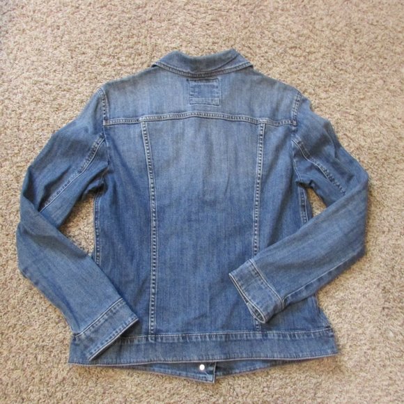 Pink Apples Large Blue Denim Jean Jacket Pockets Button Front - Picture 2 of 2